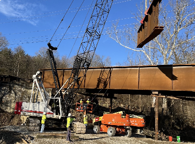 Eagle Bridge Co. crew working on heavy highway bridge construction